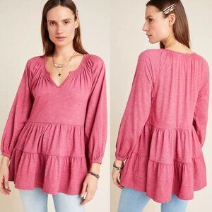 Anthropologie Maeve Isola Tiered Babydoll Top Rose Pink Size‎ XS Ruffle Bohemian